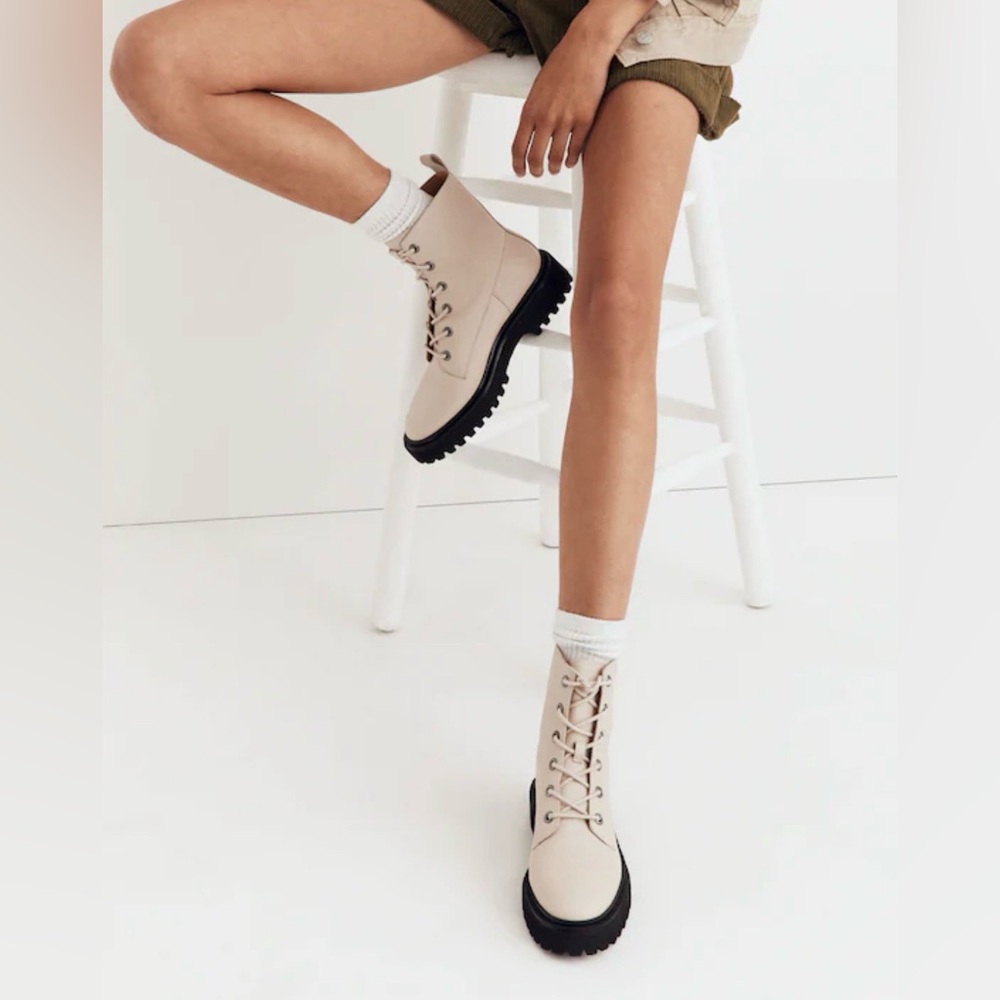 Madewell The Rayna Lace-Up Boot in Leather White Women’s 8 Retail $198